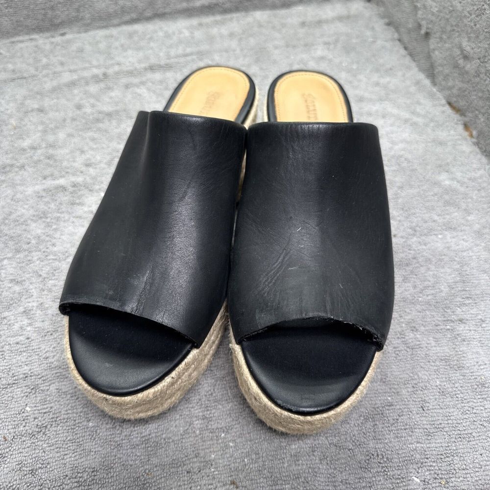 Ravello Leather Platform Espadrille Slides Womens 8 Blackâ Heels Slip On Slides